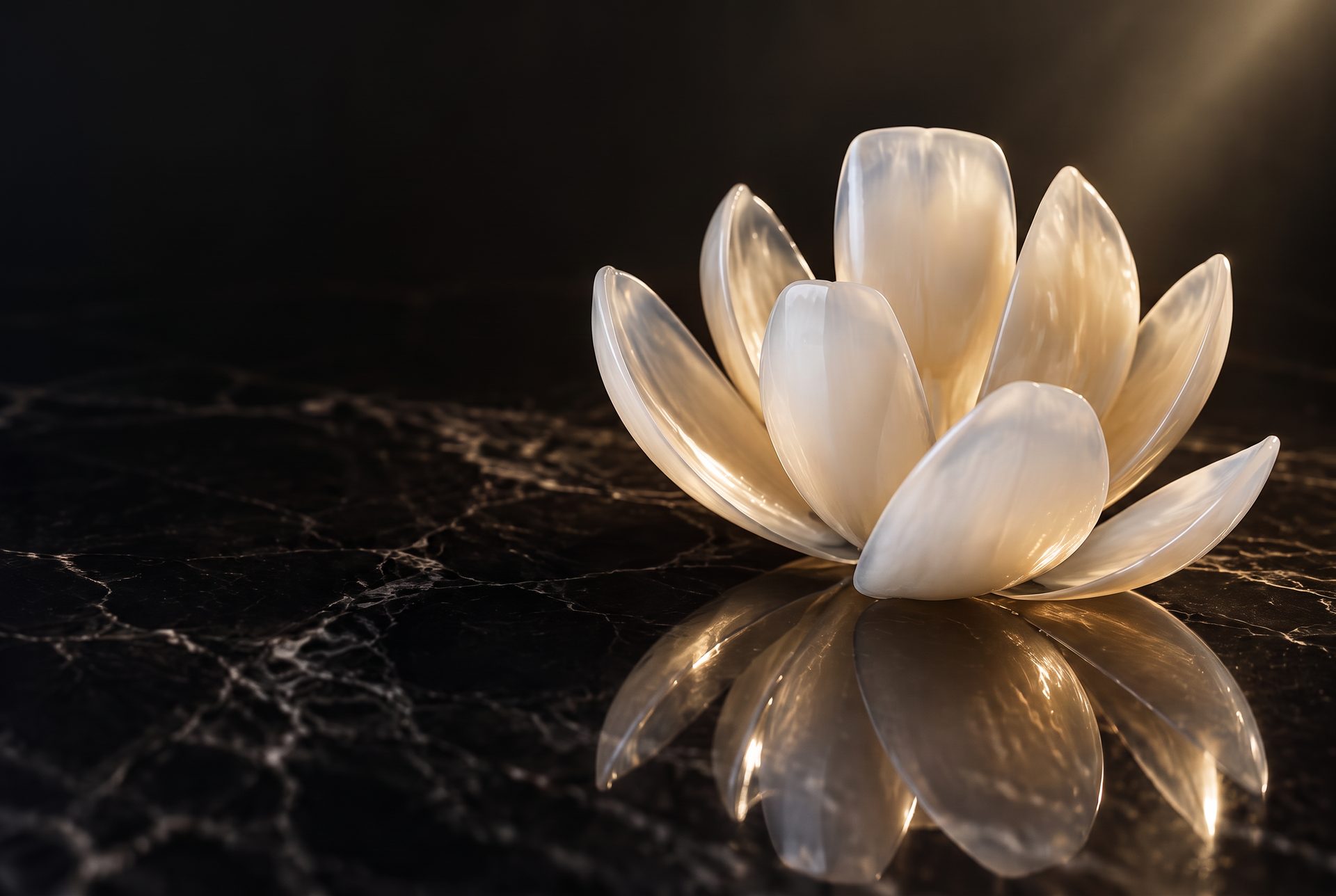 Conceptual artwork: translucent porcelain veneer shells unfold like sculptural petals